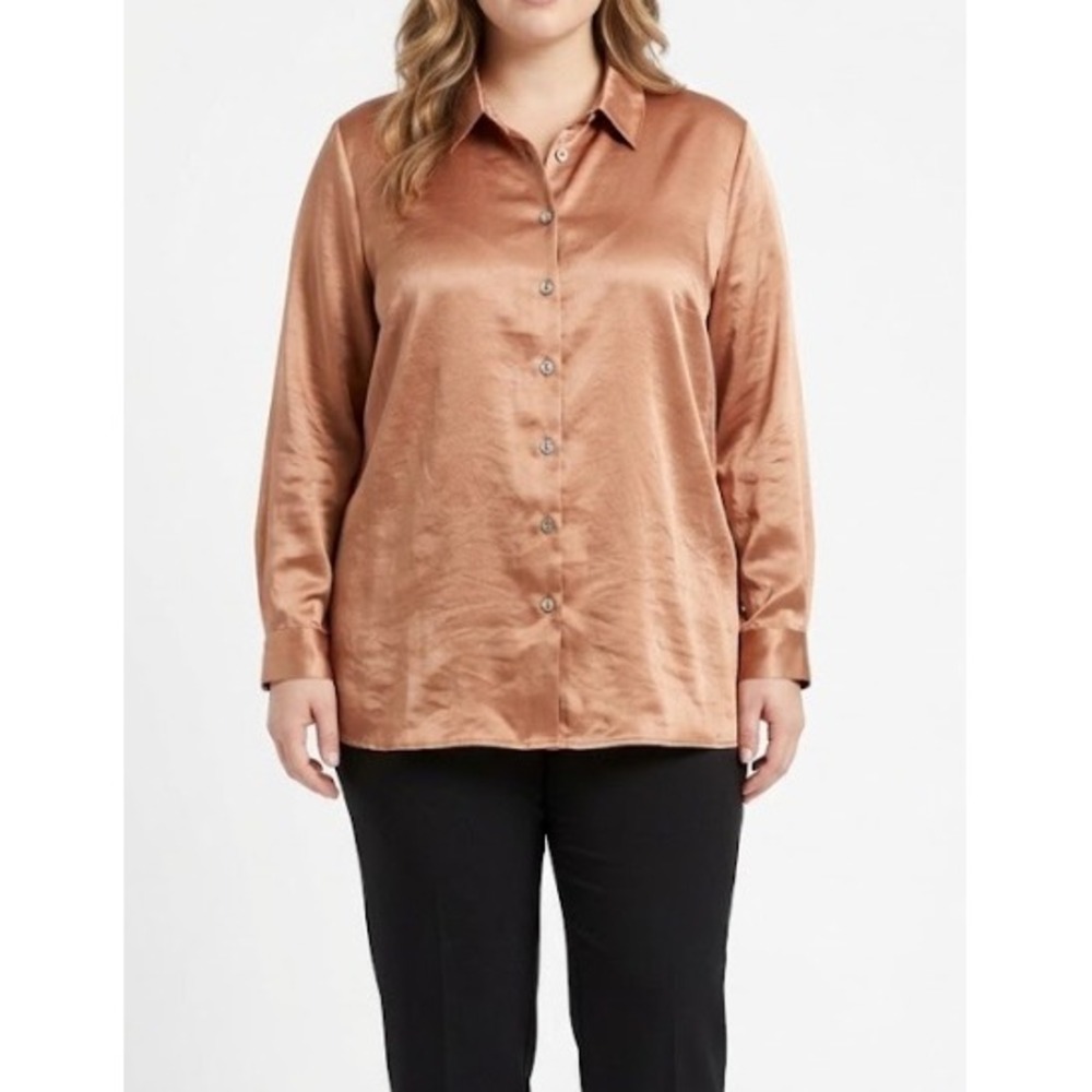 New John Mark Button Down Shirt XL Copper Satin Long Sleeve Preppy Office